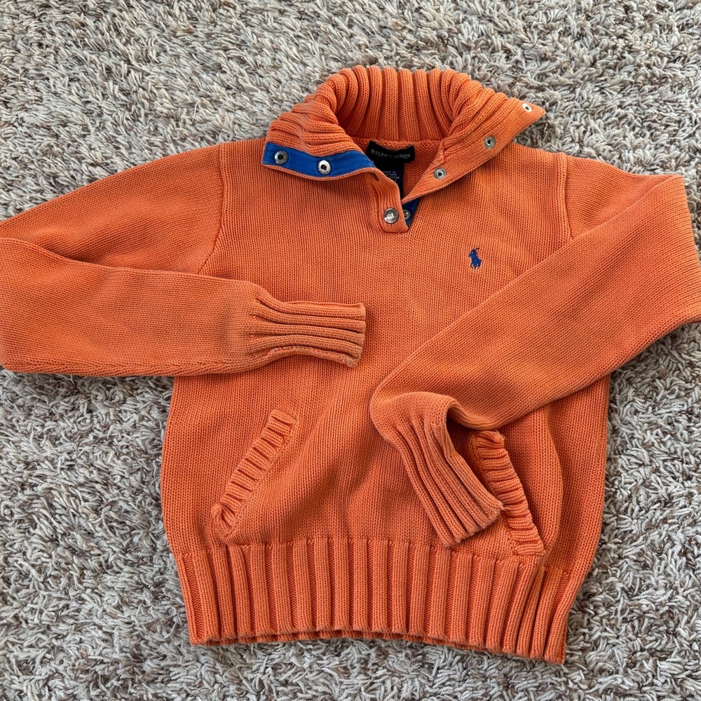 Ralph Lauren Vibrant Orange Pullover with Blue Trim Size L (seems like 6)